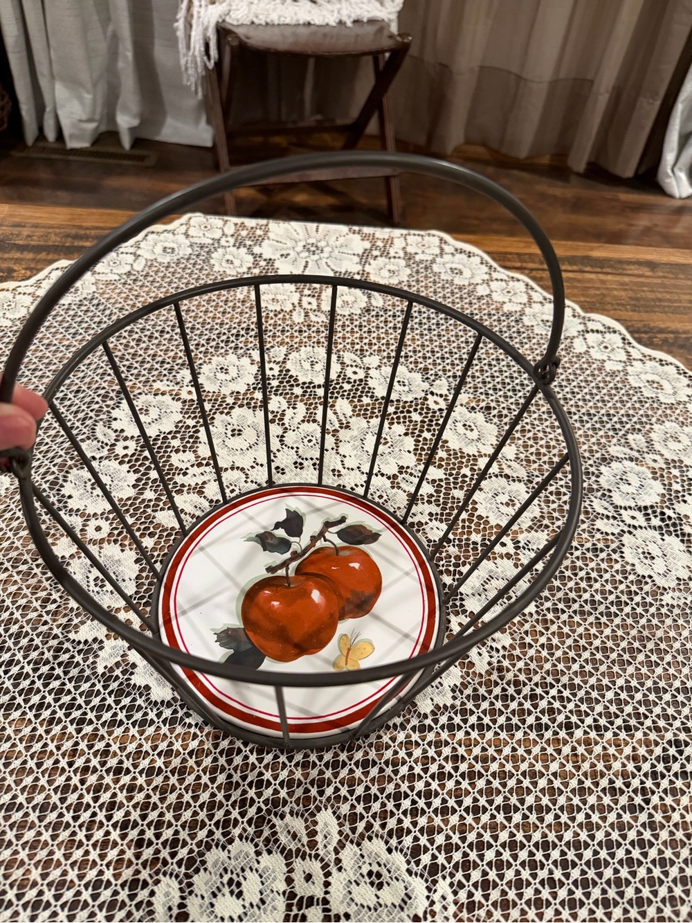 Vintage Hallmark "Mitford" Wrought Iron & Ceramic Apple Basket